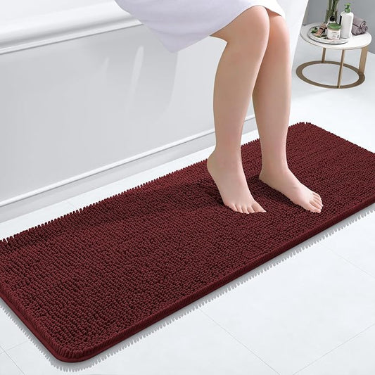 OLANLY Bathroom Runner Rugs 47x17, Extra Soft Absorbent Chenille Bath Rugs | Andorra Red-Brown, Quick-Drying Rubber Backing, Machine Washable Long Bath Mat for Bathroom Floor, Tub and Shower, Home Decor