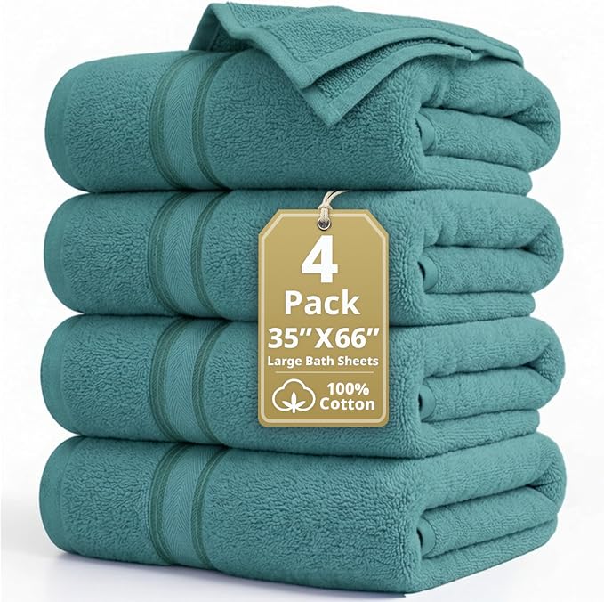 LANE LINEN Large Bath Sheet Soft Absorbent Quick Dry 100% Cotton - Teal | Extra Large Bath Towels - Zero-Twist Durability, Generously Sized, Oversized & Roomy, Lightweight & Breathable