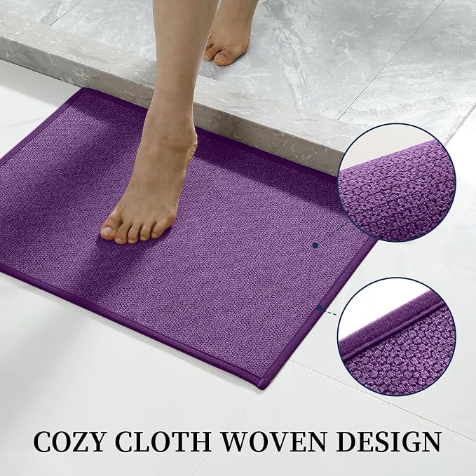 Purple Bathroom Rugs Sets 5 Piece, Quick Dry Thin Bath Mat with Toilet Rug - Non Slip Absorbent Machine Washable - Bath Runner Rugs for Bathtub Sink Home Decor