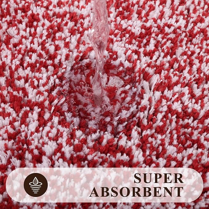 Pauwer Bathroom Rugs 3 Piece Set, Non Slip Washable Bath Mat, Red | Soft Plush Microfiber, Super Absorbent Floor Carpet, U Shaped Toilet Mats, Quick Dry, Shaggy Shower Rugs Runners