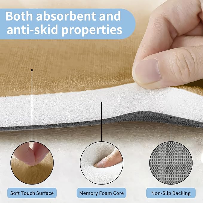 Cupic Cupid Super Soft Memory Foam Bath Mats for Bathroom Floor Shower & Tub, Beige Bathroom Rugs Non Slip Washable, Water Absorbent Bath Rugs, Quick Dry Bath Carpet for Decor 24" x 36"