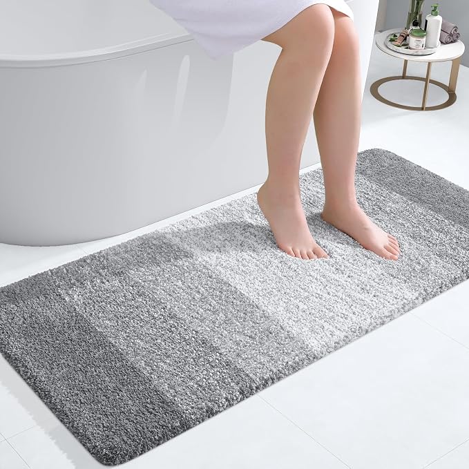 OLANLY Bathroom Runner Rug 40x20, Extra Soft Absorbent Microfiber Bath Rugs | Light Grey, Non-Slip Quick-Drying Rubber Backing, Washable Long Bath Mat for Floor, Tub and Shower, Home Decor