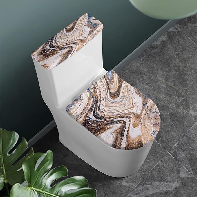Marble Toilet Lid Covers and Tank Cover Set 2 Pcs Bathroom Toilet Set,Easy to Clean Washable Home Decoration