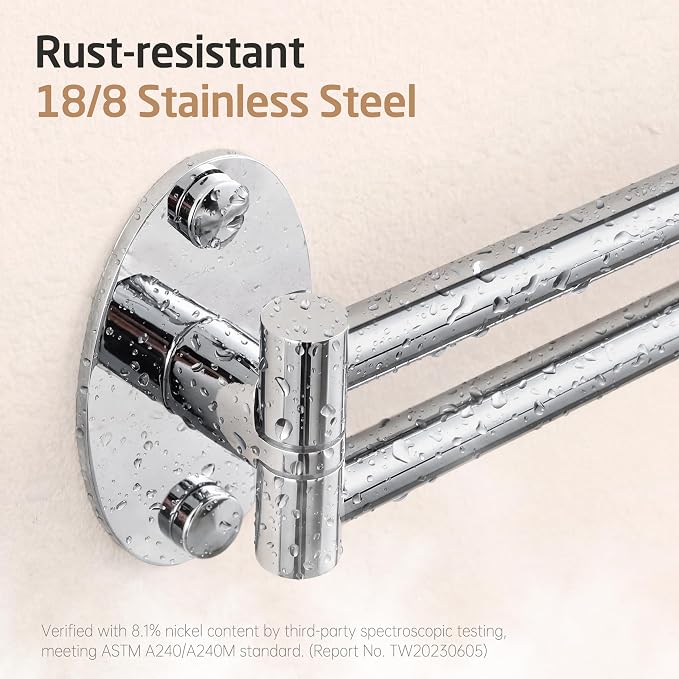 KES Swivel Towel Bar for Bathroom 9-Inch Kitchen Swing Out Double Towel Bar 2-Arm Kitchen Wall Mounted SUS 304 Stainless Steel Polished, A2106S23