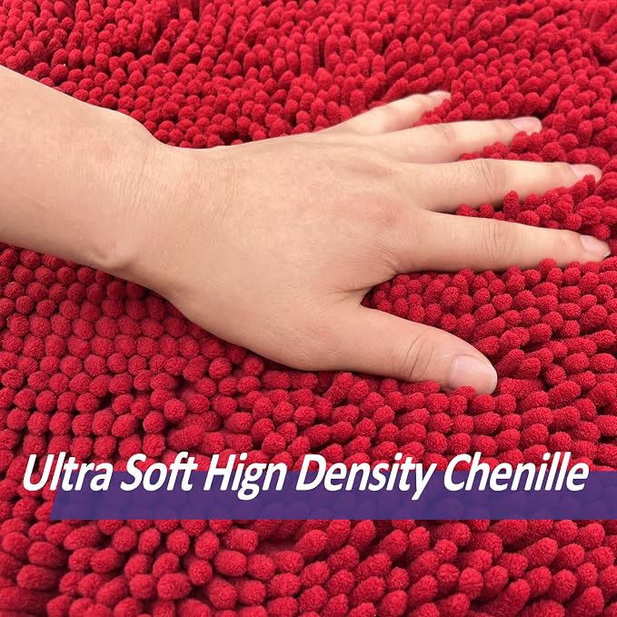 Burgundy Bathroom Rugs Sets 4 Piece with Toilet Lid Cover, Non Slip Bathroom Mats Extra Soft Chenille Bath Rugs Absorbent Shaggy Rugs Perfect Plush Mats U-Shaped Toilet Rug Set Home Decoration