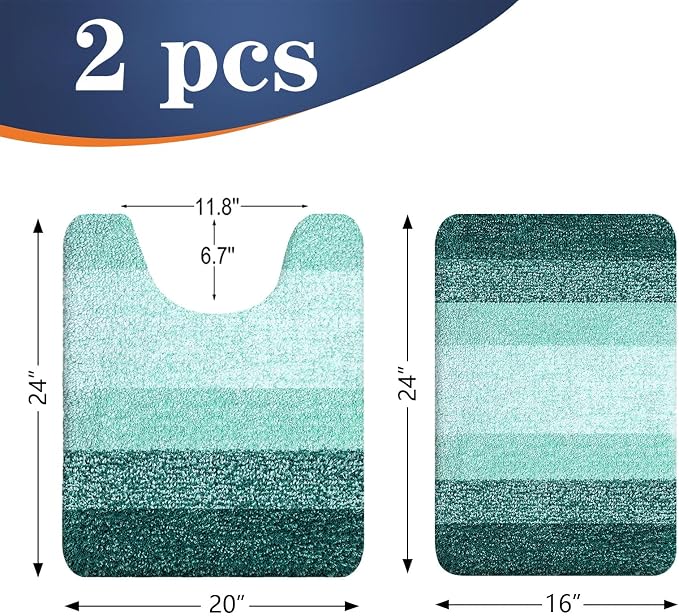 OLANLY Micorfiber Bathroom Rug Set 2 Piece, 24"x16"+U-Shaped 24"x20" | Blackish Green, Soft Absorbent Bath Mats and Contour Toilet Rug, Non-Slip, Machine Wash Dry, Plush Bath Mats for Bathroom