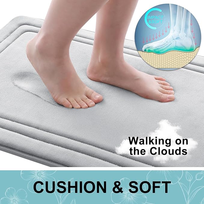 Grandaily Memory Foam Bath Mat Rug 47x17, Ultra Soft, Non-Slip and Absorbent Bathroom Rugs, Machine Wash Dry, Comfortable Bath Carpet for Bathroom Floor, Tub and Shower, Grey
