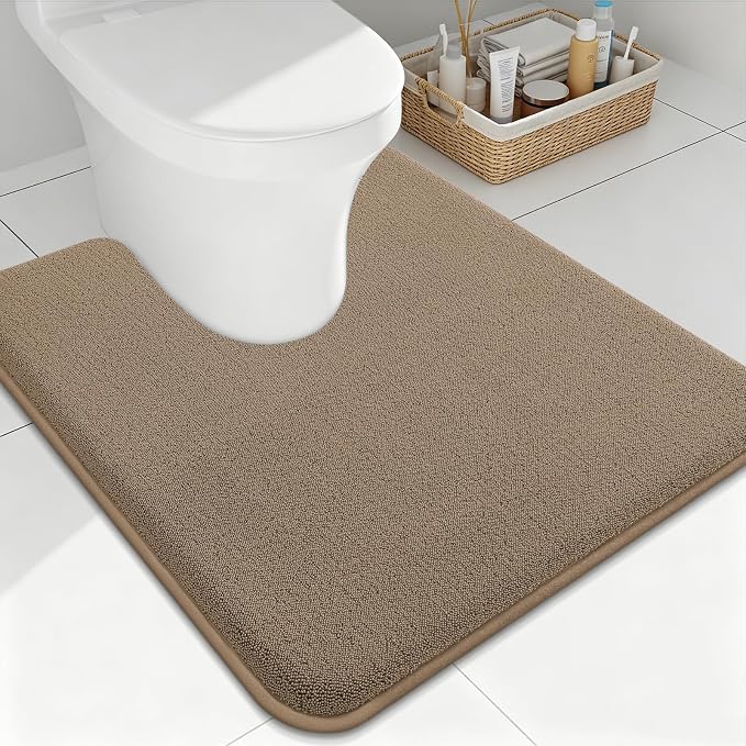 Smiry Memory Foam Toilet Rugs U Shaped 24x24, Extra Soft Bath Mat | Camel Quick Dry, Machine Washable Bath Mats for Bathroom, Shower, Tub and Home Decor Accessories
