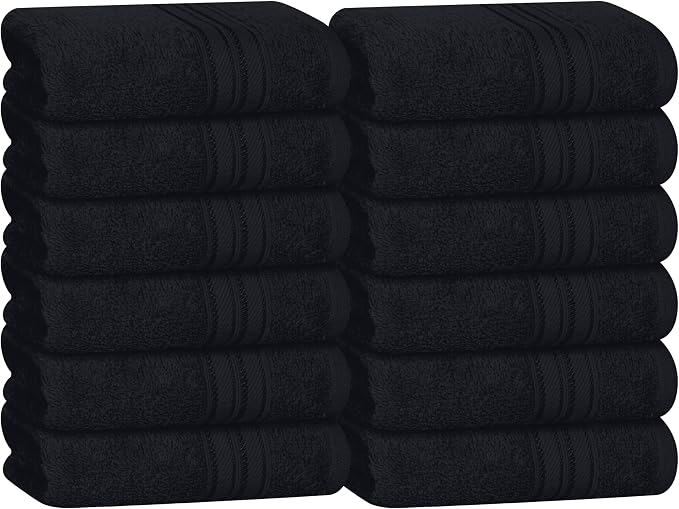 BOUTIQUO Ultra Soft Cotton Washcloths, Contains 12 Piece Face Cloths 12x12 inch, Ideal for Everyday use Face Towels, Compact & Lightweight Multi Purpose Washcloths - Black