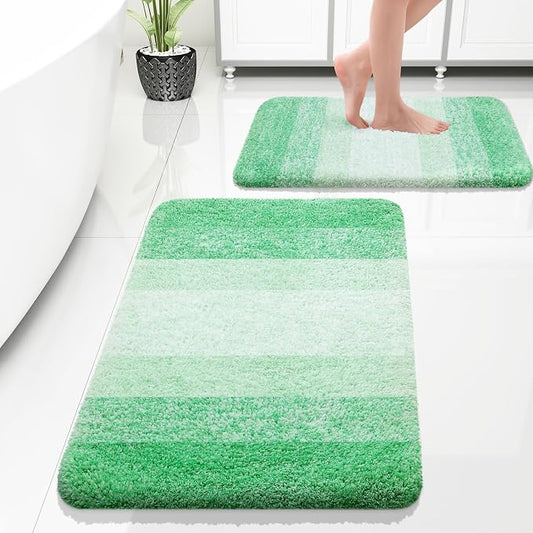 OLANLY Micorfiber Bathroom Rug Set 2 Piece, 30"x20"+24"x16" | Green, Soft Absorbent Bath Rug Set, Non-Slip, Machine Wash Dry, Plush Shaggy Bath Mats for Bathroom
