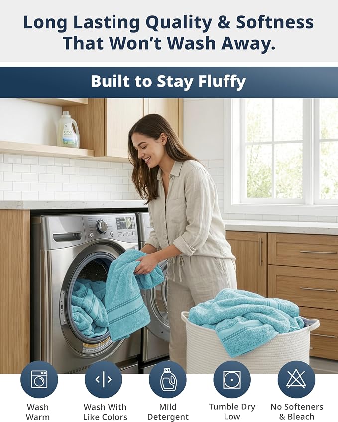 LANE LINEN Bath Towel Set 100% Cotton 18 Piece Soft Absorbent - Blue | Towel Pack -, Terry Weave Comfort, Long-Lasting Comfort, Hotel-Style Look, Gets Softer With Every Wash