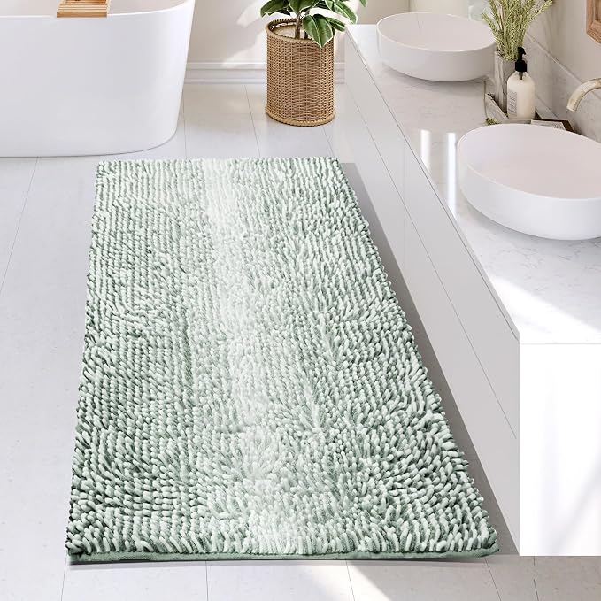 Hearth & Harbor Bathroom Rugs, Chenille Bath Mat - Machine Washable Bath Mats for Bathroom Non-Slip Backing Rubber, Quick Dry Bathroom Mat, 26 x 44 - Ombre Green