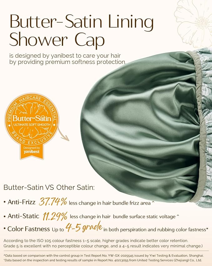Yanibest Frizz Free Satin Lined Shower Cap with Soft Elastic Band | Frizz Free & Large Durable Bath Cap with Soft Elastic Band, Luxury Hair Protection Caps, Nylon Shower Hair Cap