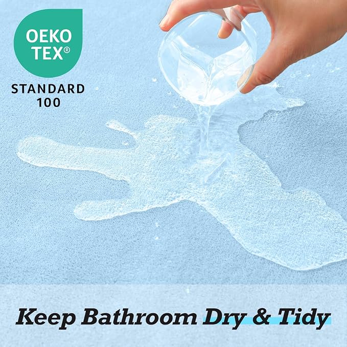 HUXMEYSON Bathroom Rugs Sets 3 Piece, Non-Slip & Quick Dry Bath Mat Set, Ultra Soft Velvet Bath Rugs for Bathroom, Toilet and Shower Floor, Light Blue