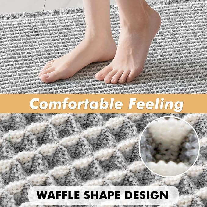 MIULEE Set of 2 Waffle Bathroom Rugs LightGrey&Cream Bath Mat 17x24 Inch | Non Slip, Super Absorbent, Washable, Ultra Soft, Rubber Backed, Small Boho Bath Rugs for Bathroom Floor Tub Shower