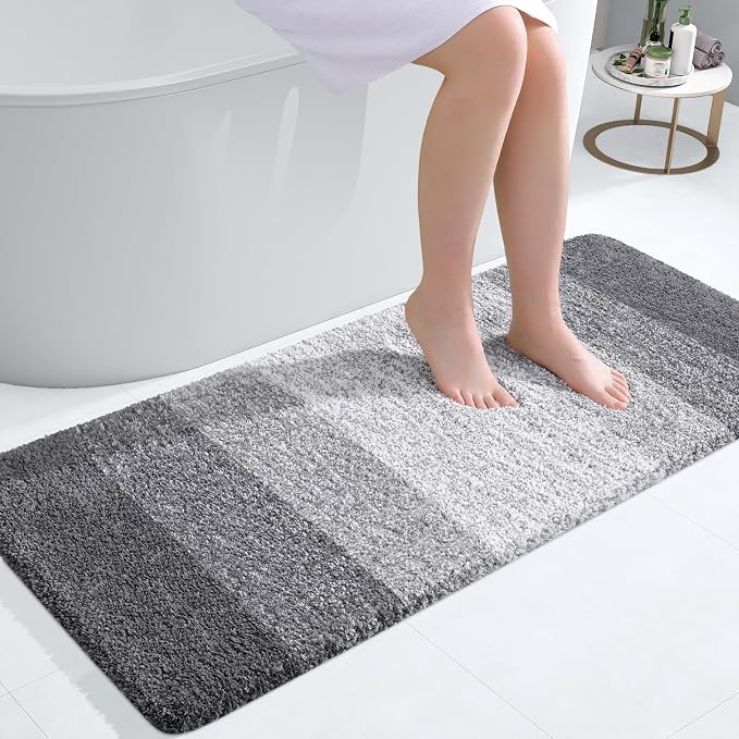 OLANLY Bathroom Runner Rug 40x20, Extra Soft Absorbent Microfiber Bath Rugs | Grey, Non-Slip Quick-Drying Rubber Backing, Machine Washable Long Bath Mat for Floor, Tub and Shower, Home Decor Accessories