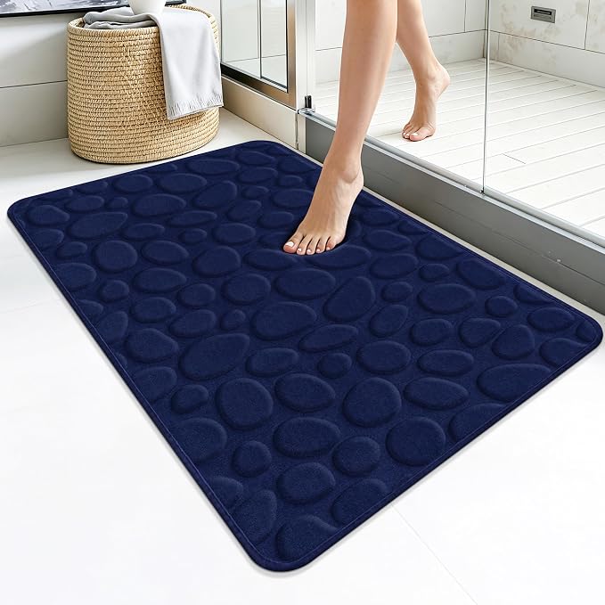 Stone Bath Mats, Non-Slip Memory Foam Bath Rugs, 24x36 DarkBlue | TPR Rubber Backing,Ultra Soft,Highly Absorbent,Machine Washable,Quick Dry for Tub and Shower, Home Decor Accessories