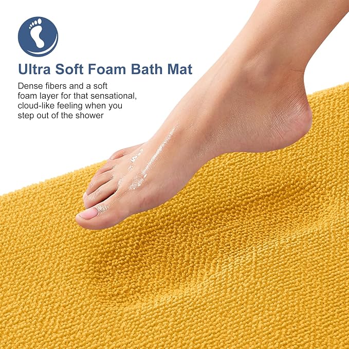 OLANLY Memory Foam Bathroom Runner Rugs 47x24, Long Bath Mat, Golden Yellow | Soft Quick Dry Bath Rugs, Non-Slip, Absorbent Machine Washable Mat for Bathroom Floor, Tub and Shower, Home Decor Accessories