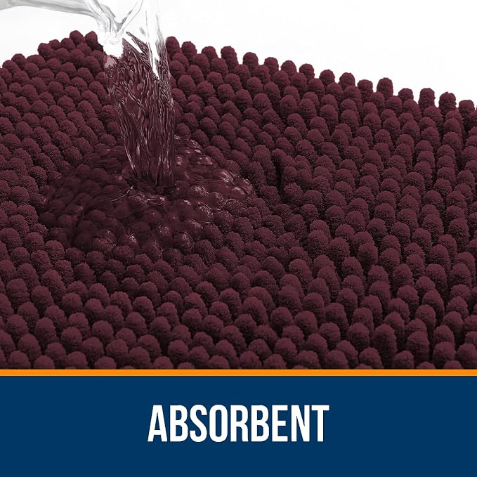 OLANLY Small Bathroom Rugs 24x16, Extra Soft Absorbent Chenille Bath Rugs, Rubber Backing Quick Dry, Machine Washable Bath Mats for Bathroom Floor, Tub and Shower, Home Decor Accessories, Black Cherry | Black Cherry, Quick-Drying Rubber Backing, Washab...