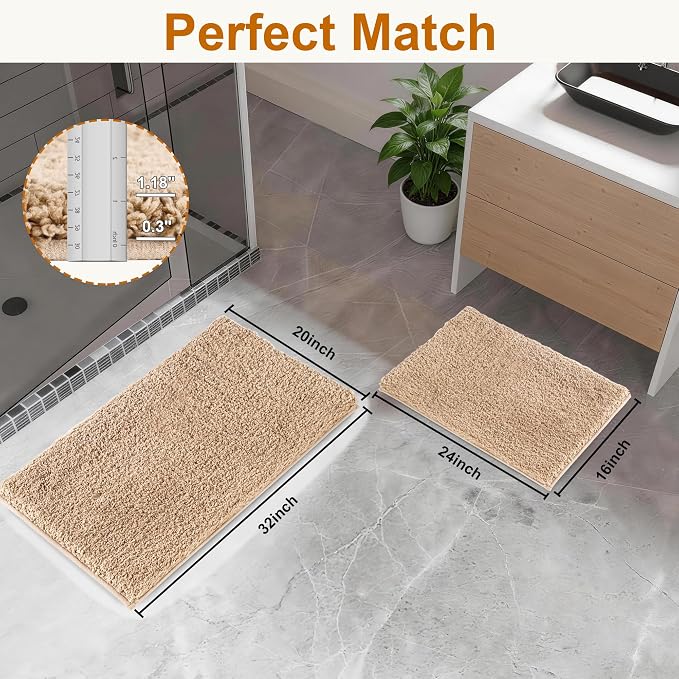 Bathroom Rugs Sets 2 Piece Non Slip Washable Bath Mat Set | Soft Absorbent bathroom mat set Microfiber bathroom floor mat Rubber Backed bath rug set for Floor, Tub and Shower