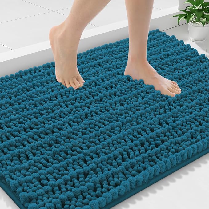 Smiry Bathroom Rugs 36X24, Extra Soft Rubber Backing Chenille Bath Mats | Peacock Blue Machine Washable Non Slip Quick Dry Bath Mats for Bathroom Floor, Tub, Shower, Home Decor Accessories