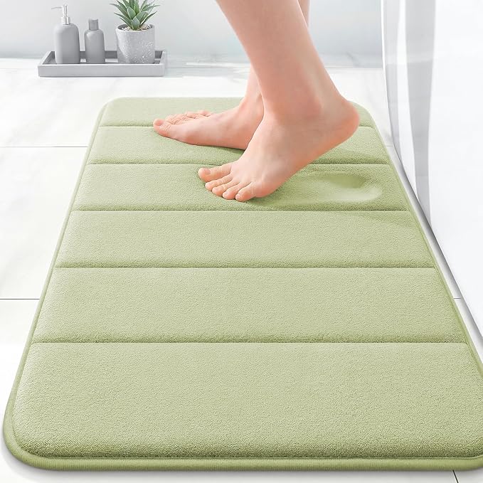 OLANLY Memory Foam Bath Mat 35x16, Super Soft and Absorbent Bathroom Rugs | Vanilla, Quick Dry Bath Rug, Machine Washable Shower Floor Mats, Bathmat Carpet for Bathroom Floor, Tub and Shower