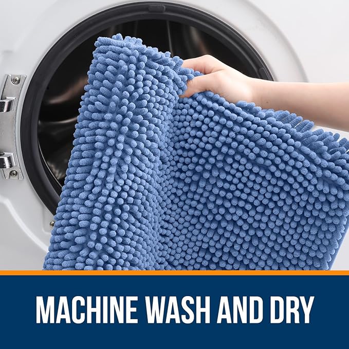 OLANLY Large Bathroom Rugs 50x30, Extra Soft Absorbent Chenille Bath Rugs | Cornflower Blue, Quick-Drying Rubber Backing, Washable Bath Mat for Bathroom Floor, Tub and Shower, Home Decor Accessories