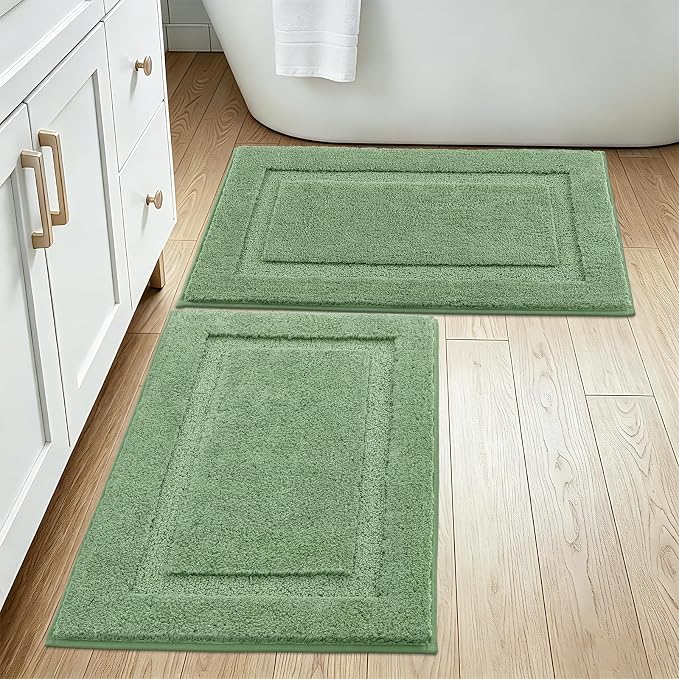 SHACOS Soft Microfiber Sage Green Bathroom Rugs Sets 2 Pieces 32x20 inch | Absorbent Plush Bath Rugs, Non Slip Washable Shaggy Bath Mats, Fluffy Bathroom Runner Floor Mats Shower Rug