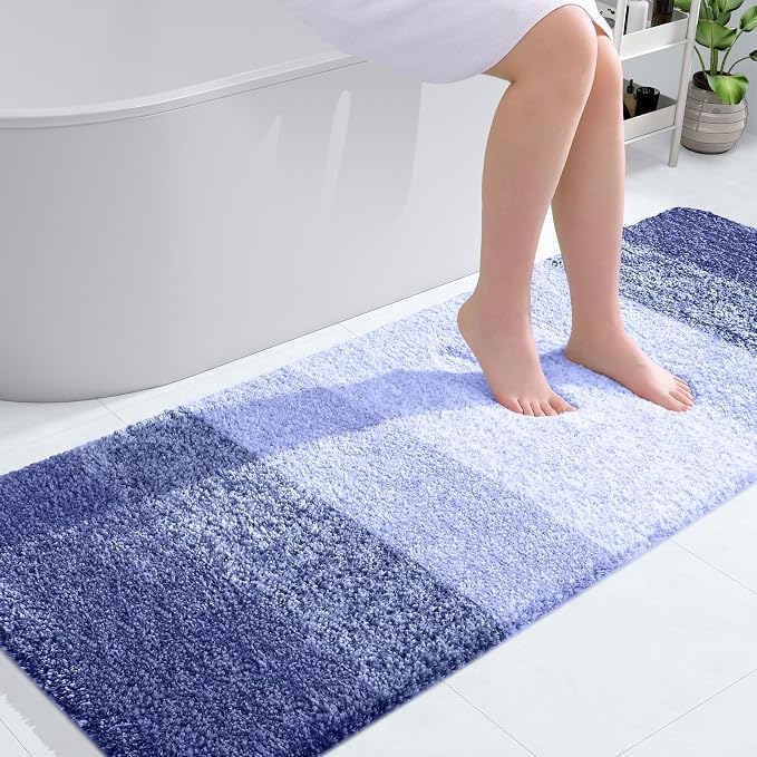 OLANLY Bathroom Runner Rug 54x24, Extra Soft Absorbent Microfiber Bath Rugs | Blue-Violet, Non-Slip Quick-Drying Rubber Backing, Washable Long Bath Mat for Floor, Tub and Shower, Home Decor