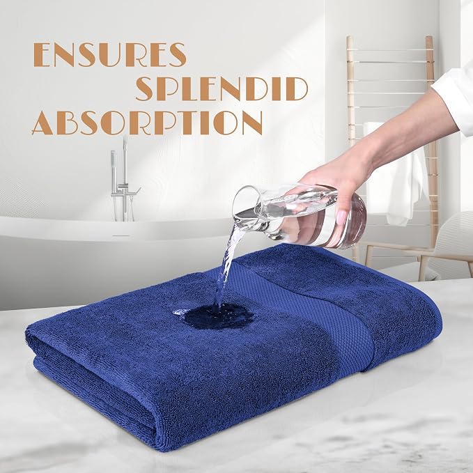 White Classic Wealuxe Navy Blue Bath Towels 24x50 Inch, Cotton Towel Set for Bathroom, Hotel, Gym, Spa, Soft Extra Absorbent Quick Dry 12 Pack