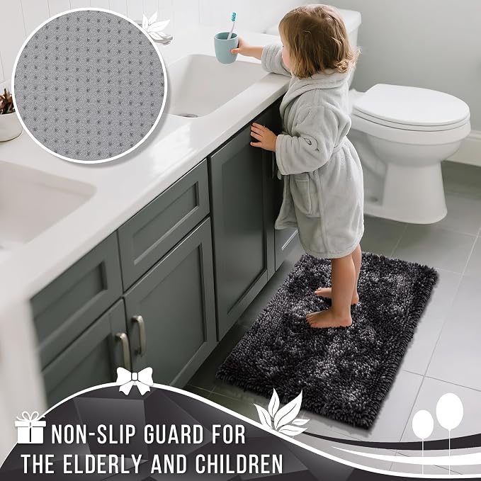 Yimobra Bathroom Rugs Sets 2 Piece, Soft Absorbent Bath Mat and U-Shaped Toilet Rug with Non Slip Backing, Luxury Shaggy Bath Mats for Bathroom, Machine Washable, 24"x17"+24"x20", Dark Grey