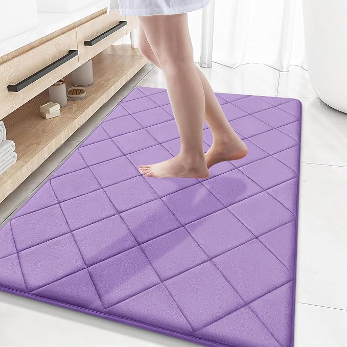 OLANLY Memory Foam Bath Mat 59x34, Ultra Soft and Absorbent Bathroom Rugs | Lavender, Quick Dry, Machine Washable Shower Bath Rugs, Comfortable Bath Carpet for Bathroom Floor, Tub and Shower