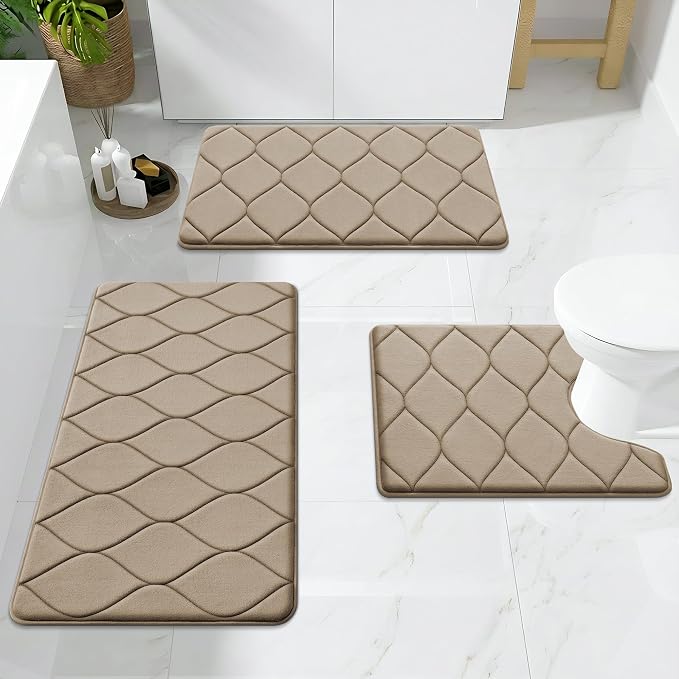 Smiry Memory Foam Bath Mat 24x16, Ultra Soft Absorbent Bathroom Rugs | Tan, Plush Quick Dry and Machine Washable Cushion Bath Mats for Bathroom, Shower, Tub & Home Decor