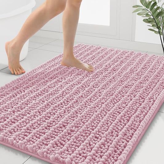 Smiry Bathroom Rugs 40X32, Extra Soft Rubber Backing Chenille Bath Mats | Dusty Rose Machine Washable Non Slip Quick Dry Bath Mats for Bathroom Floor, Tub, Shower, Home Decor Accessories