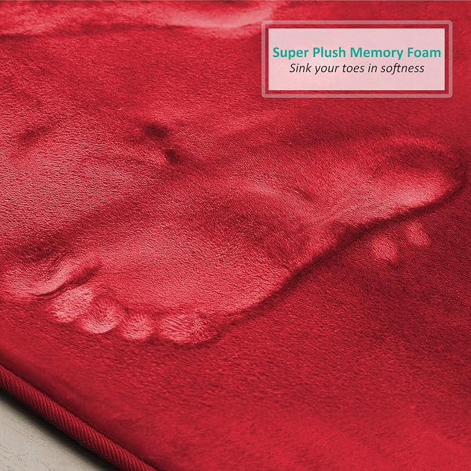 Clara Clark 2 Piece Bathroom Rugs, Velvet Memory Foam Bath Mat Set, Non-Slip Bath Rugs, Machine Wash, Dries Quickly, Ultra Soft Plush Bath Mats for Bathroom, 20 x 32 + Contour, Red
