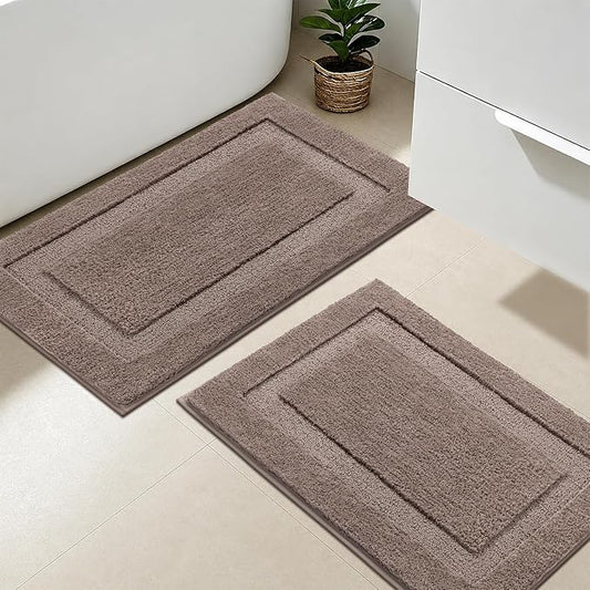 SHACOS Soft Microfiber Bathroom Rugs Set of 2 Pieces, Coffee | 32x20 + 24x16, Absorbent Plush Bath Rugs, Non Slip Washable Shaggy Bath Mats, Fluffy Bathroom Runner Floor Mats Shower Rug