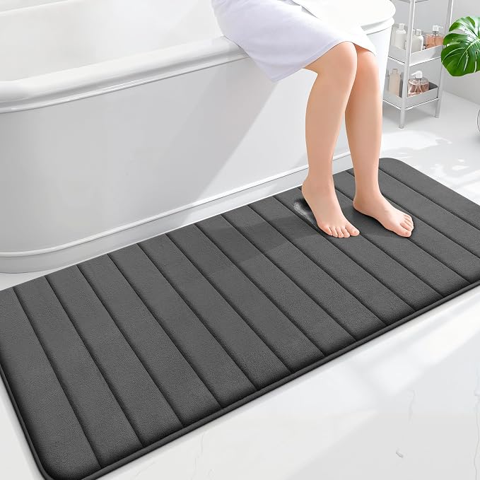 OLANLY Memory Foam Long Bathroom Rugs Runner 59x24, Super Soft Absorbent | Black, Quick Dry Bath Mat, Machine Washable Shower Floor Rugs, Bathmat Carpet for Bathroom Floor, Tub and Shower