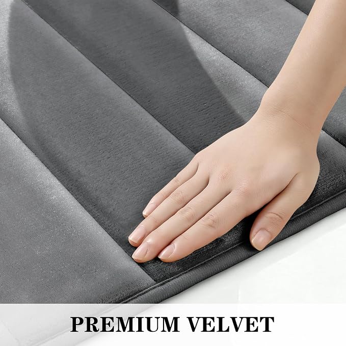 BYSURE Dark Grey Memory Foam Bath Mats Extra Long | Non Slip Extra Soft Absorbent Machine WashableToilet Bathroom Rug Set 3 Piece 20"x32"+24"x44"+U Shape 20"x24"