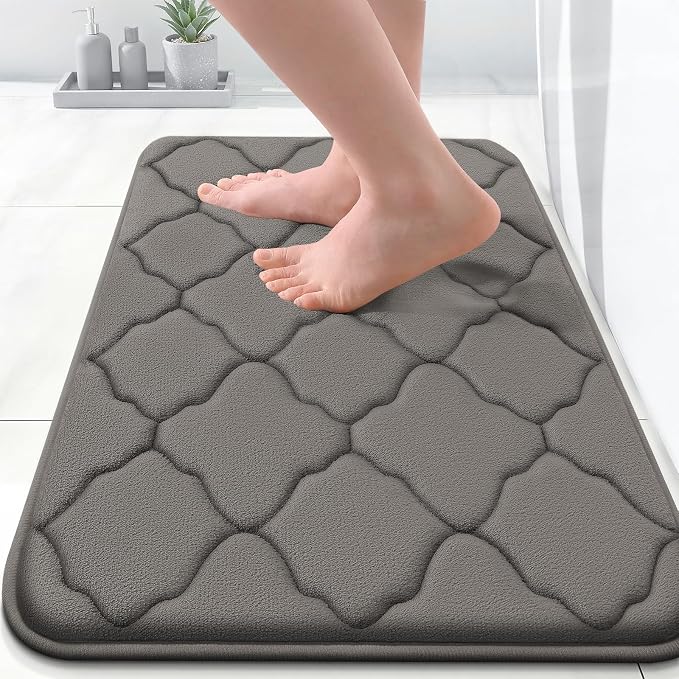 OLANLY Memory Foam Bath Mat Rug 24x16, Ultra Soft Bathroom Rugs, Taupe | Thick Absorbent Carpet, Non-Slip Backing, Machine Washable, for Bathroom Floor, Tub, Shower and Home Decor Accessories