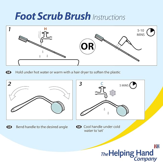 Helping Hand Company Long Handled Foot Scrub Brush with Pumice Stone. Bath and Shower Scrubber. Hard Skin Scrubber and Exfoliating Foot Stone. 21" / 53cm Bendable Long Handled Sponge for Disabled