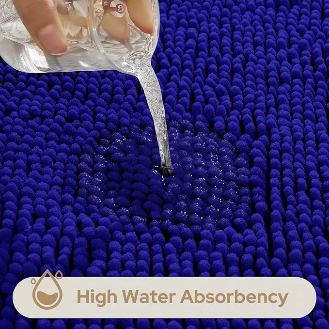 HOMEIDEAS Royal Blue Chenille Bathroom Rugs Set of 3, Non Slip Bath Mat | Super Absorbent, Soft Microfiber, Machine Washable, Stain Resistant, for Bathroom Decor