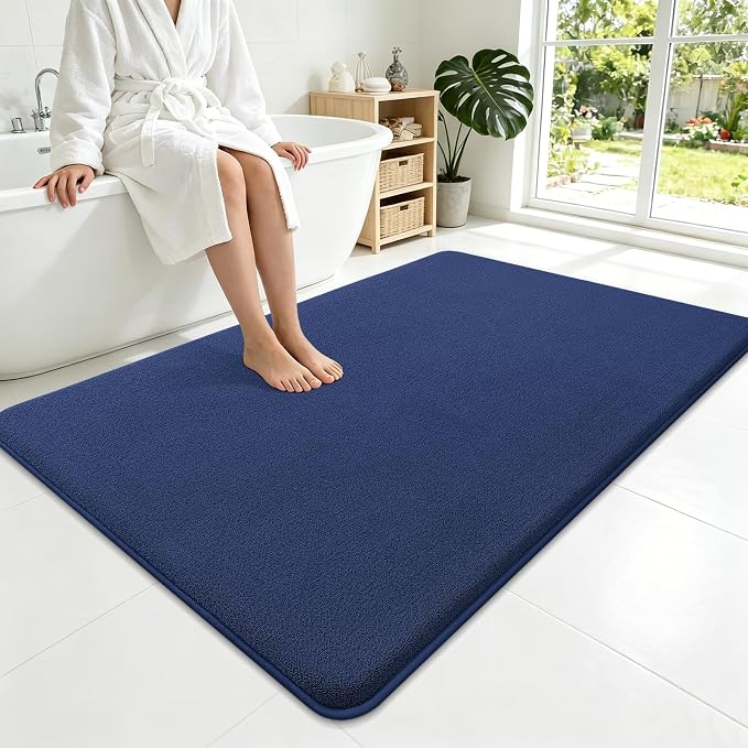 Smiry Memory Foam Bath Mat 59x35, Extra Soft Absorbent Bathroom Rugs | Navy Blue Quick Dry, Machine Washable Bath Mats for Bathroom, Shower, Tub and Home Decor Accessories
