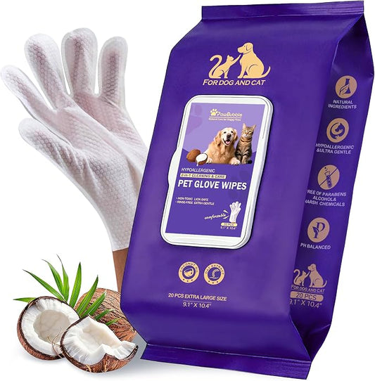 Pet Glove Wipes, Cleaning Wipes for Full-Body Grooming (20 Count)