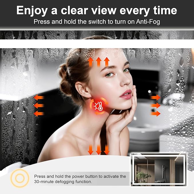 TRAHOME LED Bathroom Vanity Mirror with Lights, 30"x55" Lighted Wall Mirror | Front and Backlit, Anti Fog, Dimmable 3 Color Lighting, Memory Function, Shatterproof Glass, Plug in or Hardwired