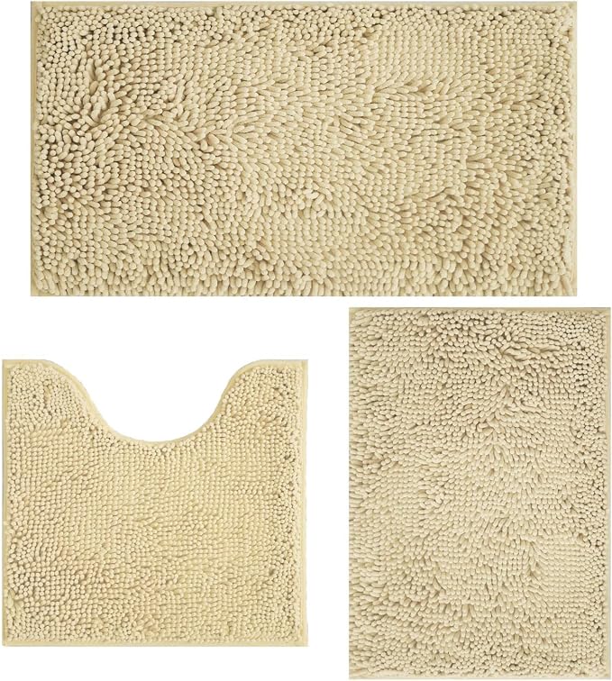 Bathroom Rugs Sets 3 Piece Non Slip,Bath Rugs with PVC Backing Bath Carpet,Bathroom Rug Washable,Absorbent,Plush Carpet Mats,Bath Mats for Bedroom, Kitchen,Tub,Home Decor(Camel)