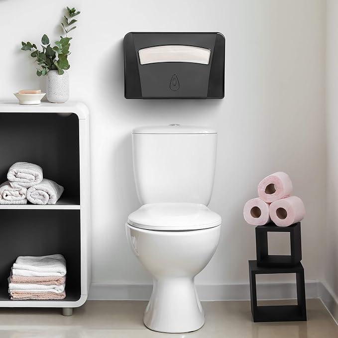Toilet Seat Cover Dispenser by Oasis Creations –Wall Mount – Heavy Duty Commercial or Residential – Black