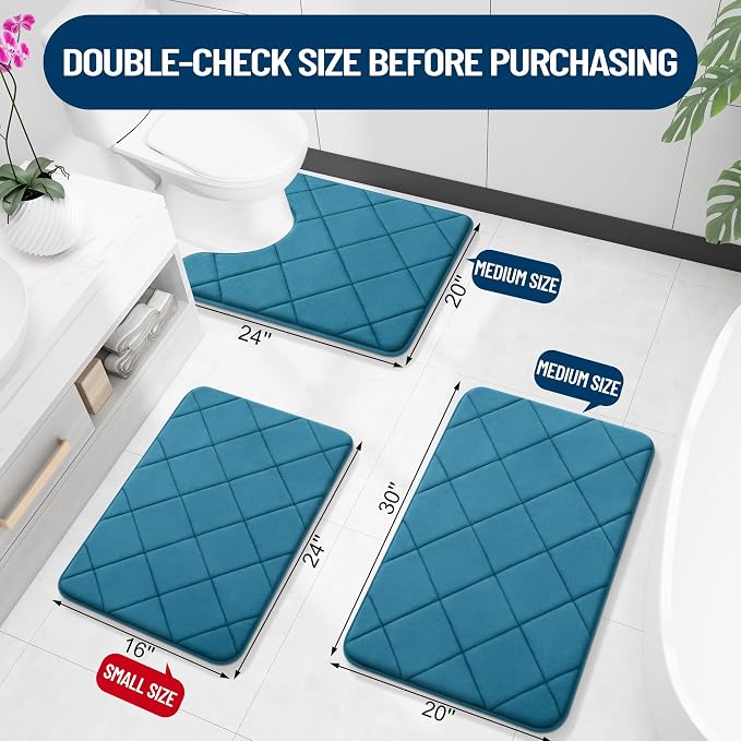 OLANLY Memory Foam Bath Mat 59x20, Ultra Soft and Absorbent Bathroom Rugs | Peacock Blue, Quick Dry, Machine Washable Shower Bath Rugs, Comfortable Bath Carpet for Bathroom Floor, Tub and Shower