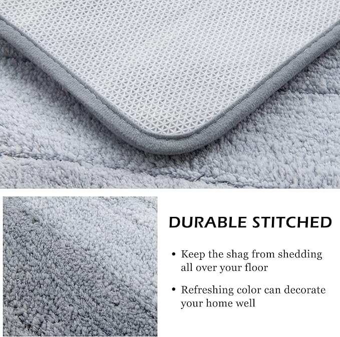 3 Pcs Ombre Bath Mat Set for Bathroom, Non Slip Ultra Soft and Thick Water Absorbent Bath Carpet, Machine Washable & Quick Dry Bathroom Rug, for Bedroom Door Living Room,Grey