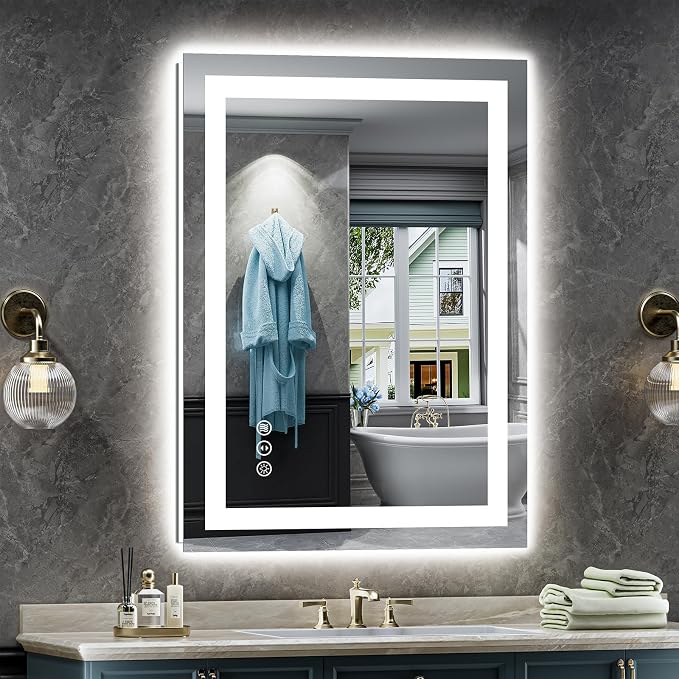 Briivue 24x36 Inch LED Bathroom Mirror with Lights, Backlit & Front Lit | Anti-fog, 3 Color Dimmable, Memory Function, HD Reflection Tempered Glass, ETL Listed, IP54 Waterproof