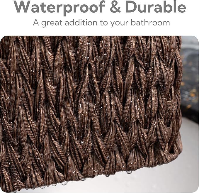 GRANNY SAYS Wicker Baskets for Organizing, Nesting Storage Baskets for Shelves, 1 Large and 2 Small Wicker Baskets Waterproof, Dark Brown, 3-Pack